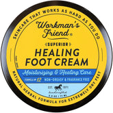WORKMAN'S FRIEND Superior Healing Foot Cream jar showing rich, hydrating formula for dry feet.