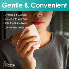 World Amenities alcohol-free formula gently lifts makeup without harsh rubbing