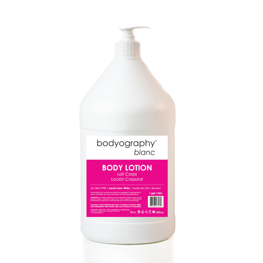 World Amenities Bodyography Blanc bottle with pump for guest room hand care