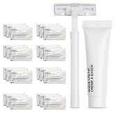 World Amenities shave kit in a clear frosted sachet for guest convenience.