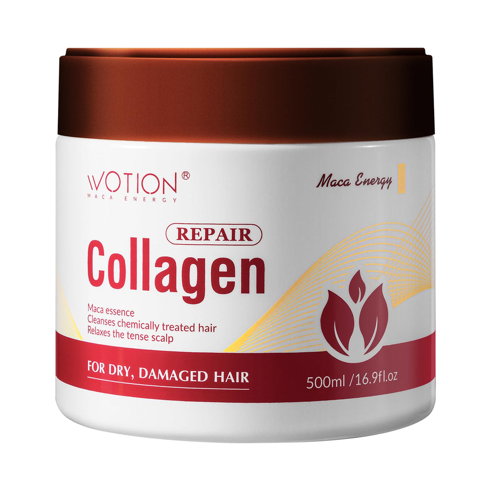 WOTION Collagen Hair Treatment jar shows rich, deep-conditioning formula for dry hair