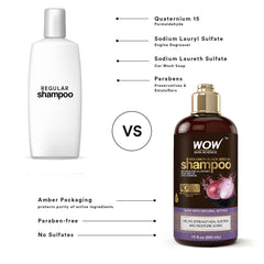 Label view of WOW Skin Science shampoo emphasizing natural ingredients.
