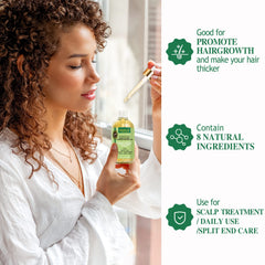 WOZUTUNT Rosemary Oil on hair strands providing moisture and shine