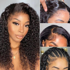 WPPIKK 16-inch lace front wig top view with natural color and seamless hairline.