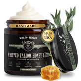 Wrath & Remedy whipped tallow honey balm jar showing creamy texture for nourished skin