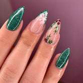 WULIUFLY Christmas almond green glitter nails for festive looks