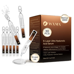 WXMX Ultra Hyaluronic Acid Serum bottle close-up showing hydration boost for radiant skin.