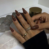 XCREANDO dark coffee brown press-on nails for bold, ready-to-wear look.