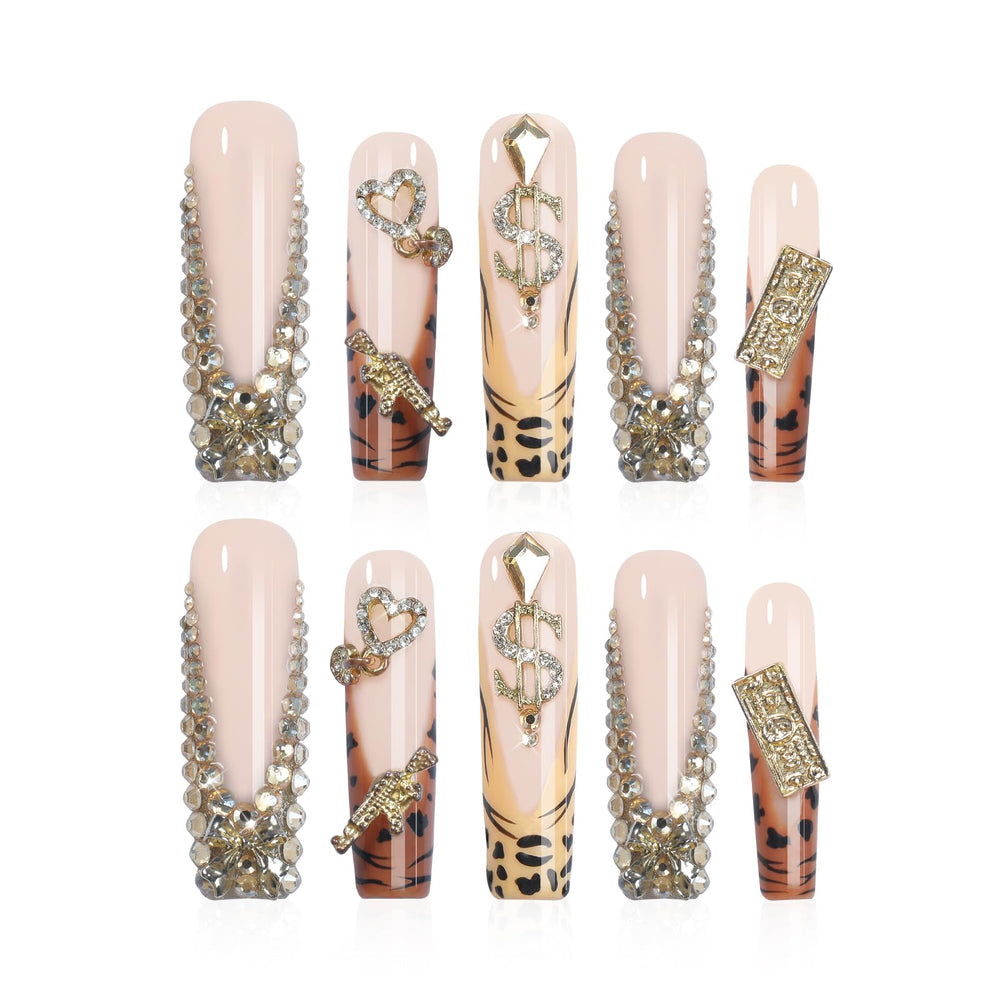 XGV handmade press on nails long square pink rhinestones 10pcs for chic party looks