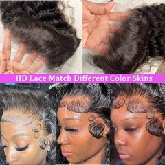 Xhisae deep wave wig displays baby hairs for a natural-looking hairline.
