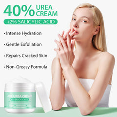 XIAMOFUZHOU Urea 40% foot cream application shot shows easy spreading on dry skin.
