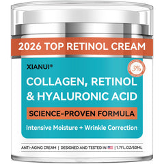 XIANUI Retinol Face Cream bottle with pump for daily hydration and anti-aging support.