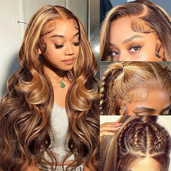 Xiayume honey blonde ombre lace front wig front view shows natural hairline and volume