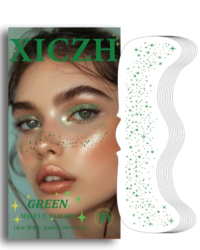 XICZH green face glitter tattoos add radiant sparkle for festivals