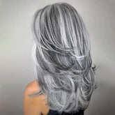 XIUFAXIRUSI long layered wavy wig, silver grey, ideal for daily wear and versatile styling.