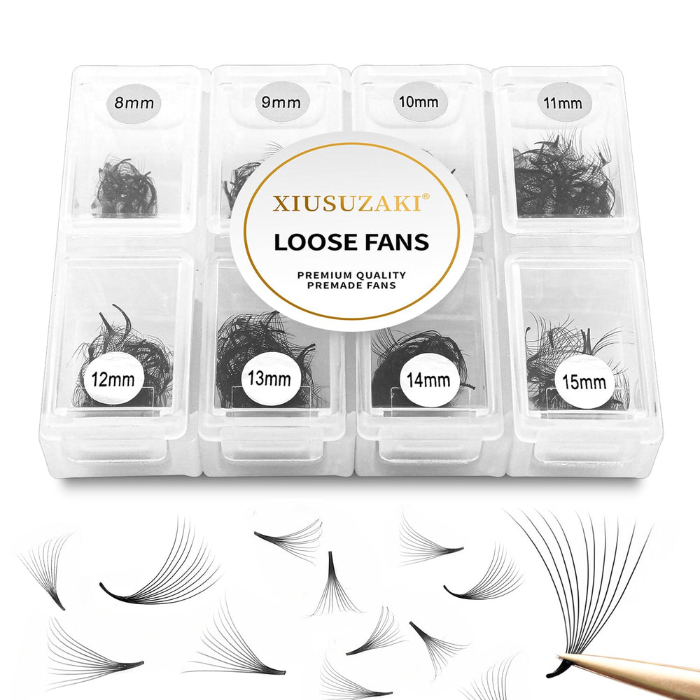 XIUSUZAKI premade lashes with 600 fans for dramatic volume.