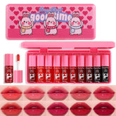 Xiuxixu lip tint set swatches showing ten vibrant color options for daily looks