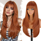 XIXIBI ginger wig with bangs and 26-inch length for daily styling using natural parting