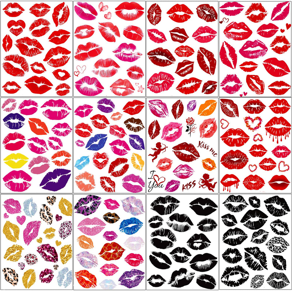 XIYOKA valentines kiss tattoos on sheets, vibrant designs for parties and photo-worthy moments.
