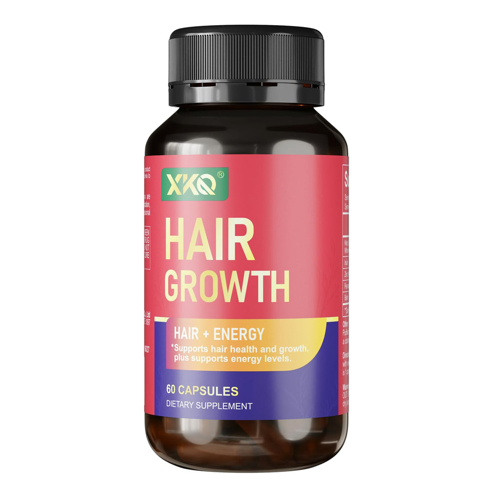 XKQ Hair Growth Supplements bottle front view for fuller-looking hair.
