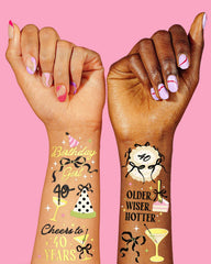 xo, Fetti 40th birthday tattoos with gold foil sheets gleam in photos.