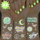 xo Fetti disco glow tattoo featuring a disco ball for vibrant party wear.