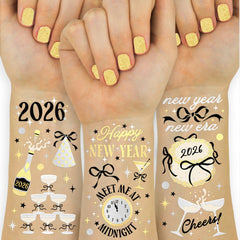 xo Fetti NYE tattoo sheet with foil designs for festive selfies.