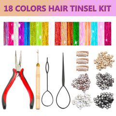 XSASLYET hair tinsel kit contents shown for quick DIY styling