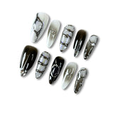 Yabonica handmade French tip press-on nails in long stiletto shape for wedding-ready hands