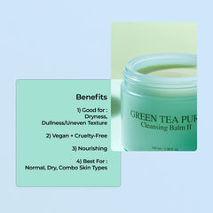 YADAH Green Tea Cleansing Balm II packaging highlights vegan and cruelty-free skincare values.