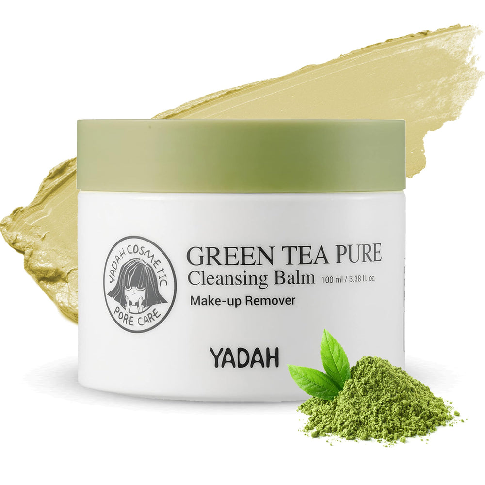 YADAH Green Tea Cleansing Balm jar with melt-away texture for makeup removal.
