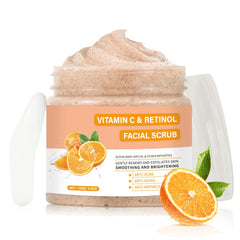 YAFUSIPE Vitamin C Retinol Scrub face closeup showing gentle exfoliation for radiant skin
