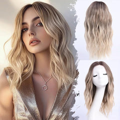 YaissmyLu ombre-blonde-wavy wig front view for natural color and daily styling