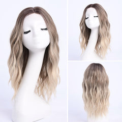 YaissmyLu ombre-blonde-wavy wig side view shows volume and movement