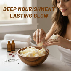 Yajna Cocoa Butter on the face provides gentle daily hydration.