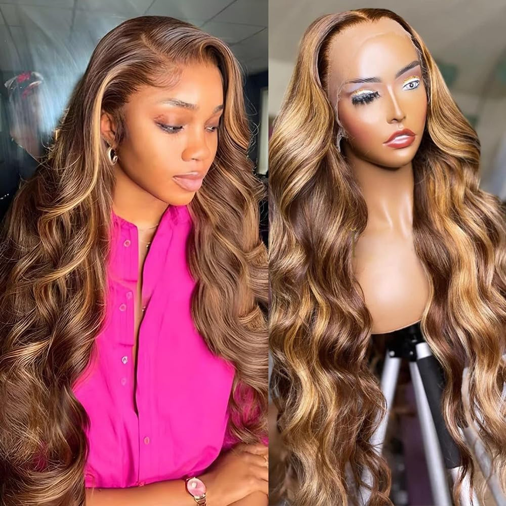 Yamikk 13x5 honey blonde ombre lace front wig front view enhances natural hairline.