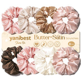 Yanibest 8-pack satin scrunchies with soft butter satin for comfortable, non-damaging wear.