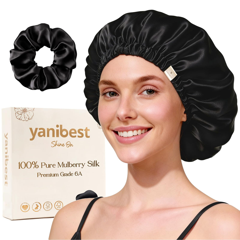 YANIBEST sleep cap with 22 momme silk for smooth overnight hair protection