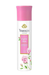 Yardley London English Rose bottle front promotes a delicate, uplifting floral scent.