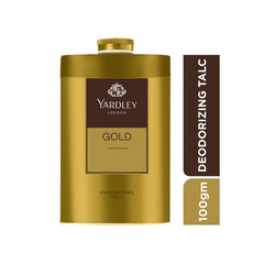 Yardley London Gold deodorizing talc bottle dispense highlights easy application and quick dry