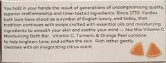 Yardley London Vitamin C bath bar rich-lather creates luxurious citrus cleansing.