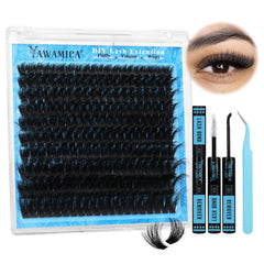 Yawamica 200D lash clusters kit with fluffy fibers for full volume at home