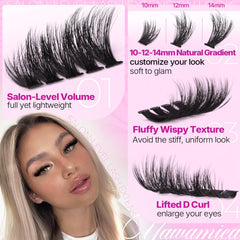 Yawamica lash clusters with D curl lift highlight lifted eyes.