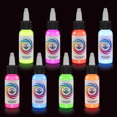 Ybeauty blue fluorescent tattoo ink for vibrant color and blacklight glow.