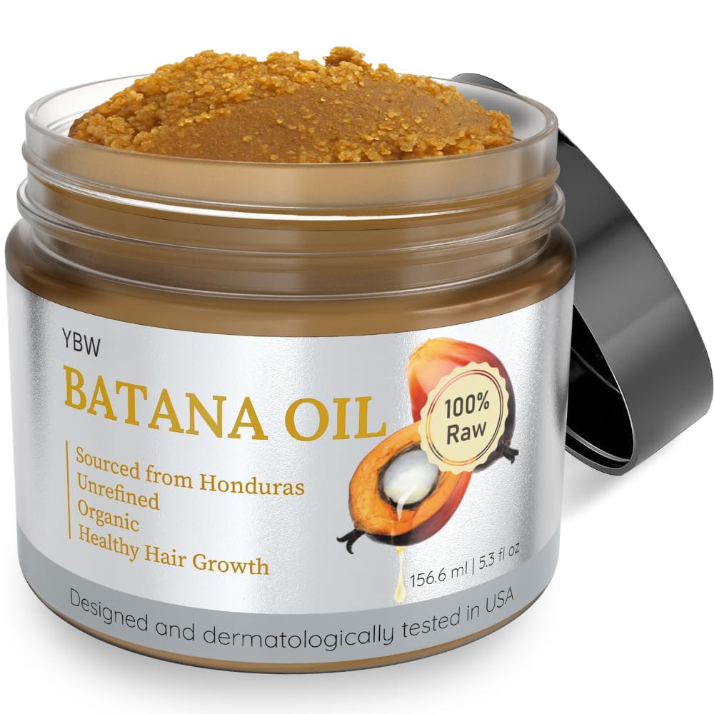 YBW Batana Oil bottle pour shows a pure nourishing formula for scalp and hair.