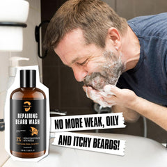 YEALIR Repairing Beard Wash lather close-up highlighting thorough cleaning.