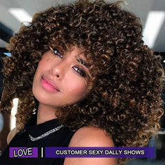 YEAME Curly Wig close up highlighting upgraded curl for fuller natural look