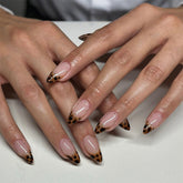 YEFIUO leopard French almond short nails for at home precision manicure