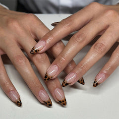 YEFIUO leopard French almond short nails for at home precision manicure