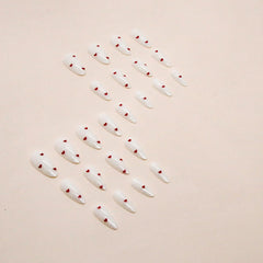 yefiuo Valentine nails with red heart design, glossy finish